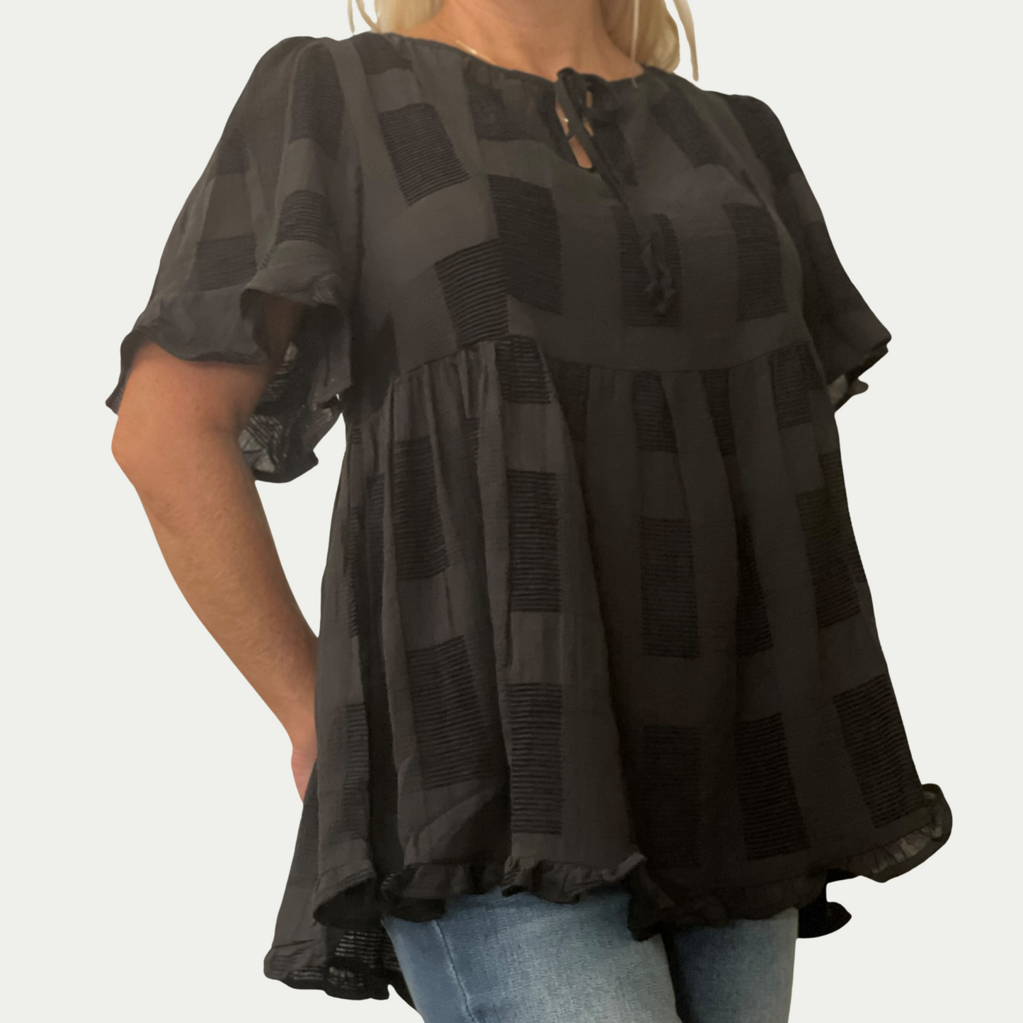 Black on Black Checkered Top
