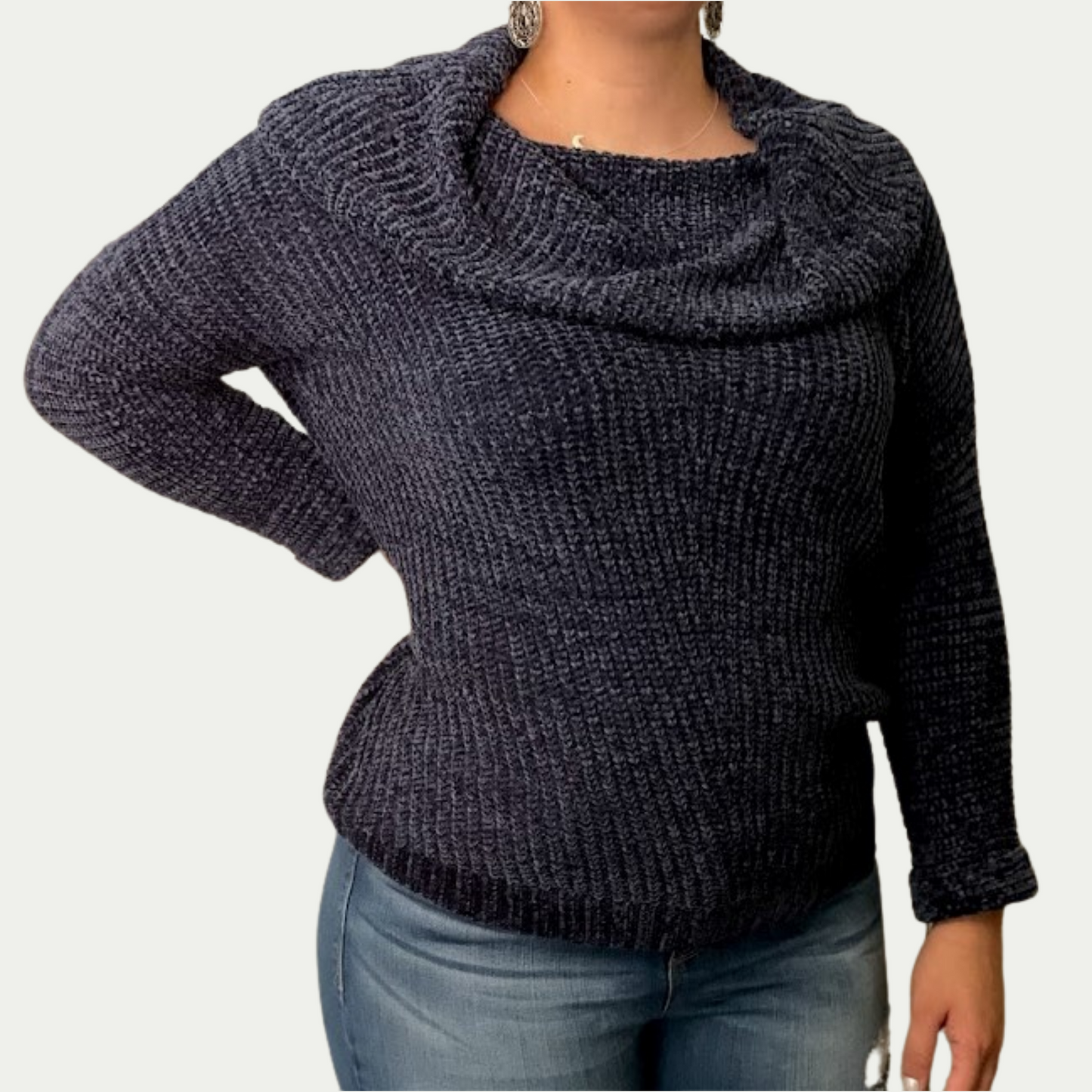 Blue Grey Cowl Neck Sweater