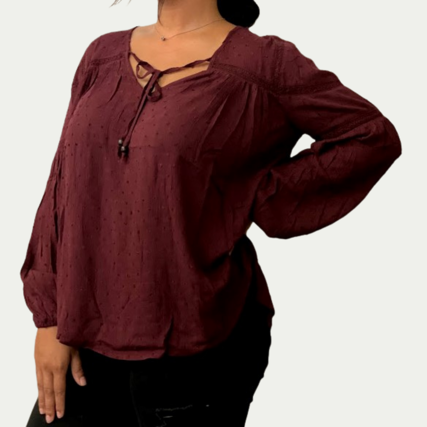 Maroon Loose Fit Long Sleeve Top