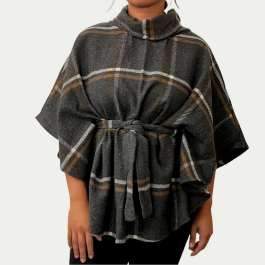 Grey and Bronze Plaid Poncho