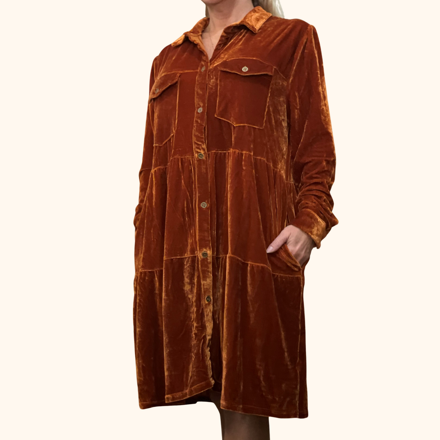 Rich Sunset Softness Velvet Tiered Dress