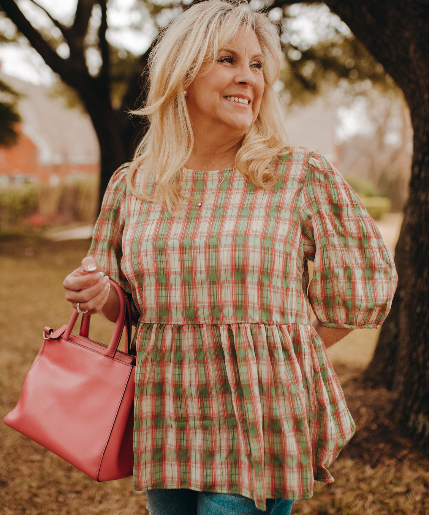 Crinkle It Up Plaid Top