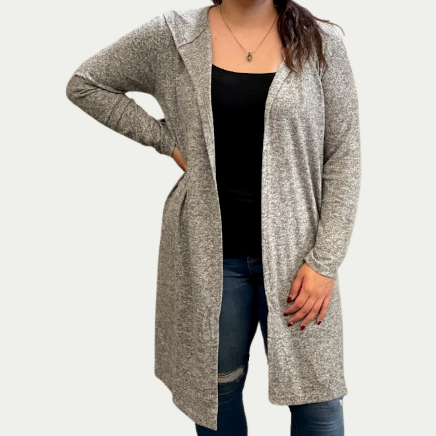 Heather Gray Long Cardigan with hood