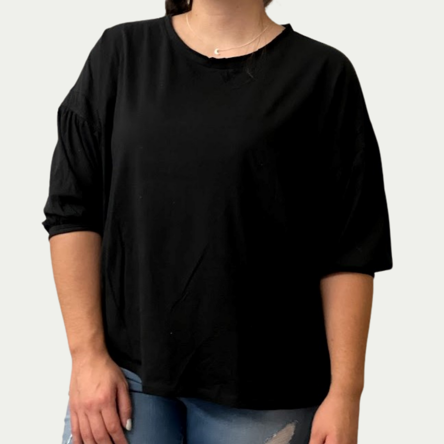 Black puff 3/4 sleeve shirt