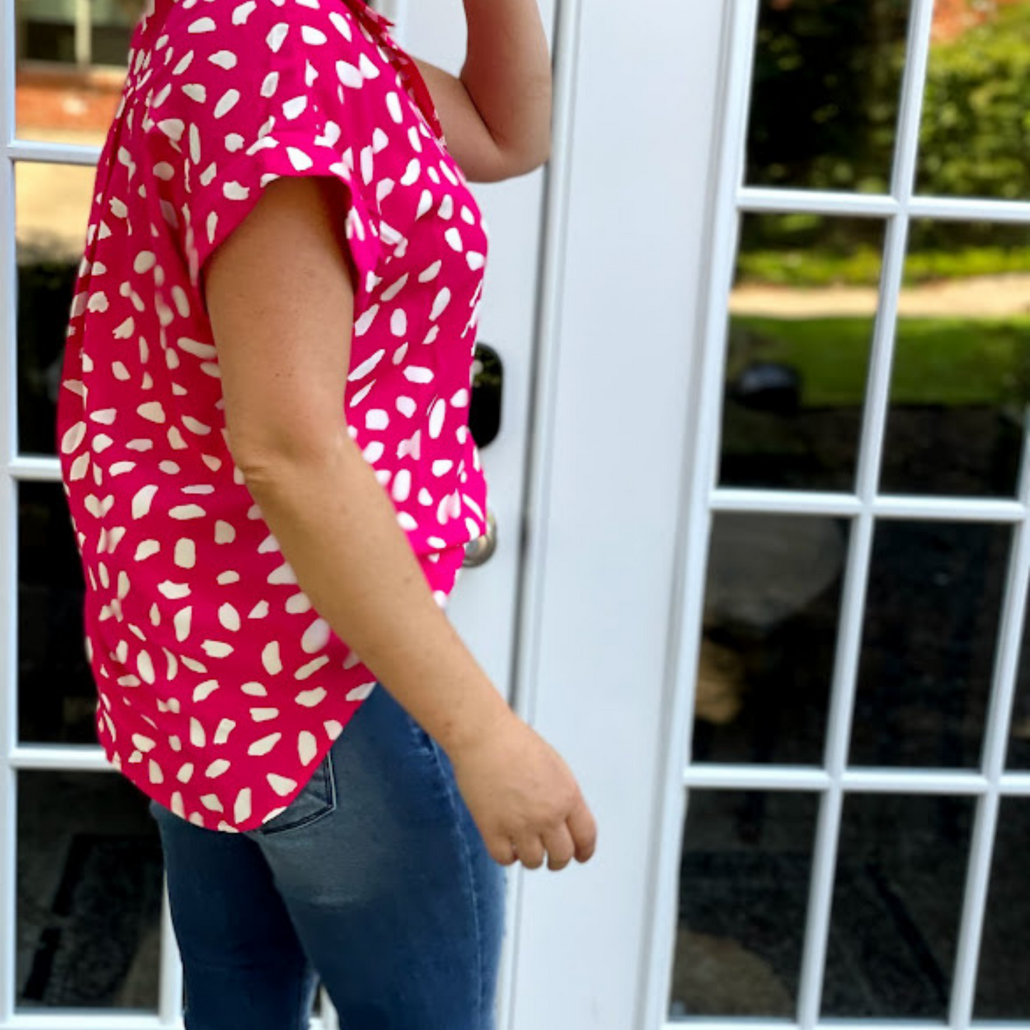 Polyester Dalmation print hot pink Top