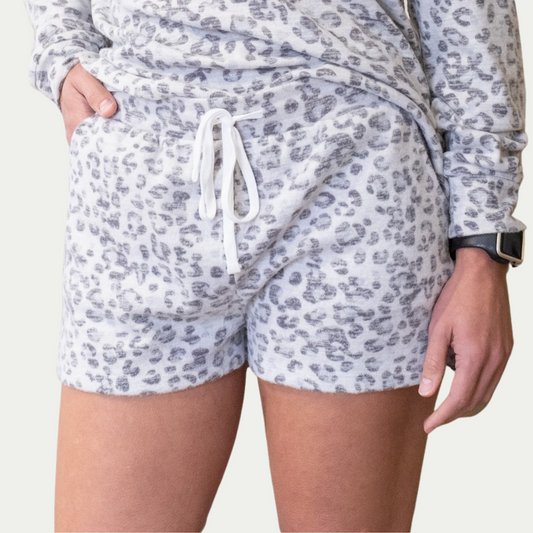 Grey Fleece shorts with leopard print