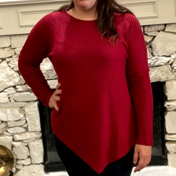 Candy Apple Waffle Knit Asymmetrical Top