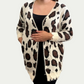 Animal Print Open Front Cardigan Sweater with Distressed Hem Cream Mix